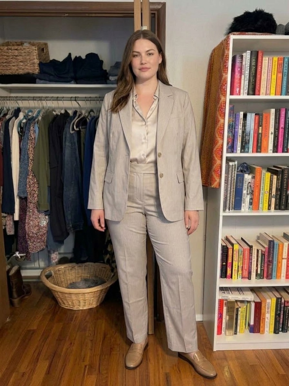 NWT Talbots Woman Beige Pinstripe 2-Piece Pant Suit Set Size 20W